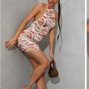High neck open back body on dress